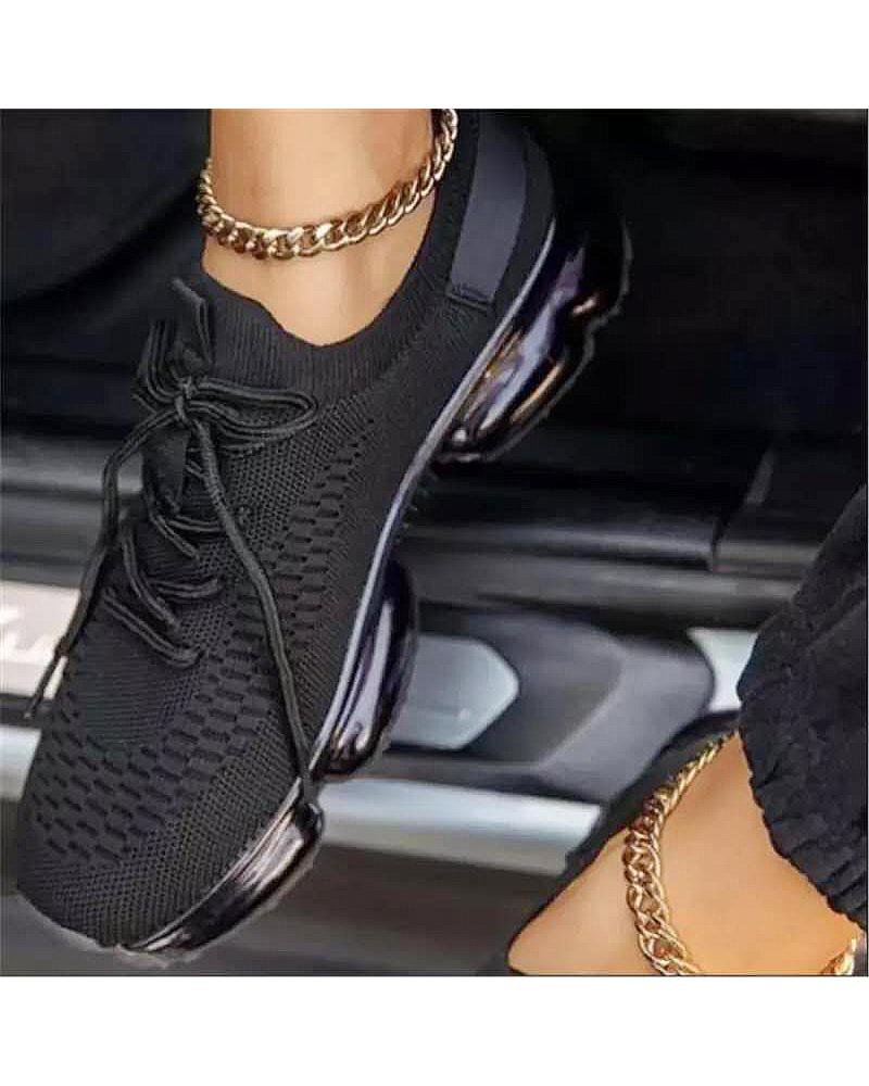 

Mesh Lace-up Air Cushion Sole Sneaker, Black