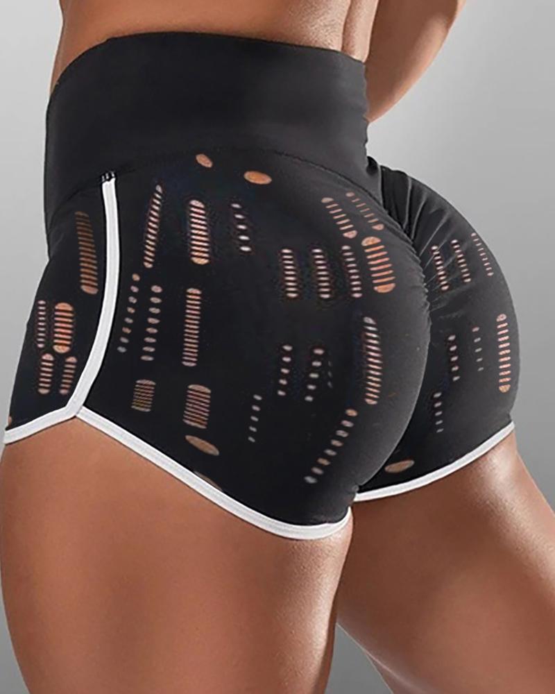 

Contrast Binding High Waist Hollow Out Active Shorts, Black