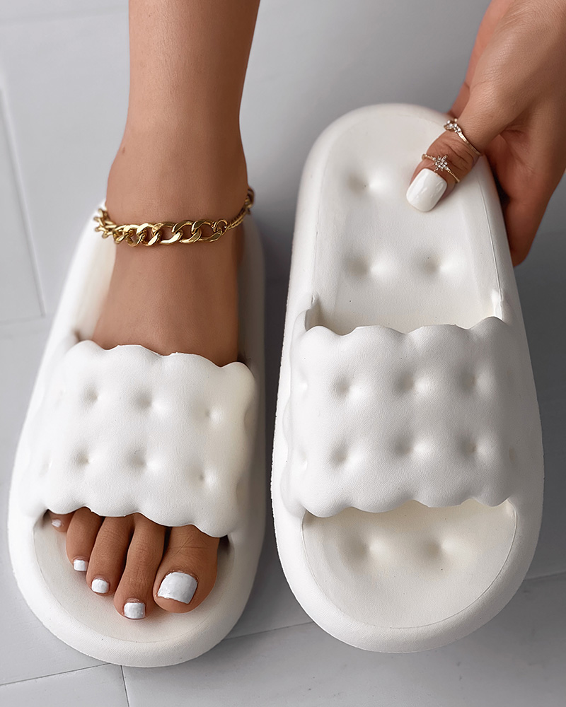 

Pastel Wide Strap Soft Slippers, Beige