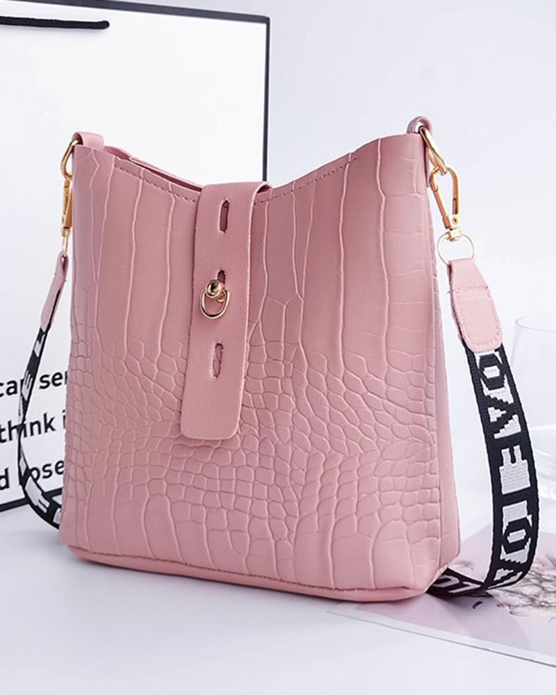 

Crocodile Letter Tape Strap Crossbody Shoulder Bag, Pink