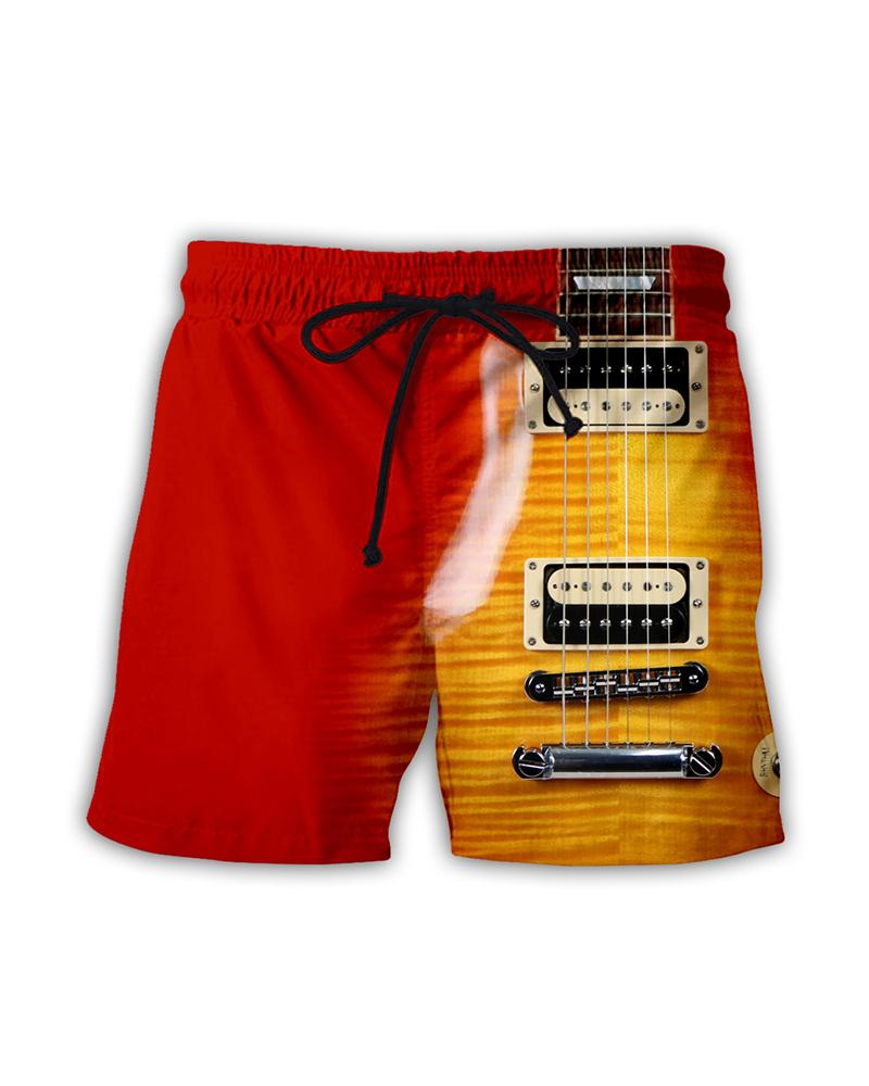 

3D Guitar Patterns Print Loose Drawstring Shorts, Multicolor