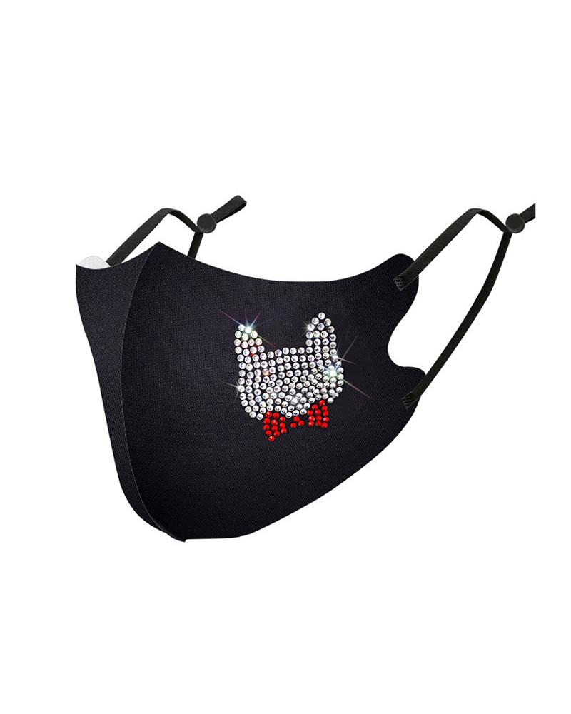 

Cat Pattern Studded Breathable Face Mask, Black