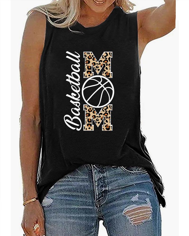 

Mother' Day Basketball Mom Print Casual Tank Top, Black