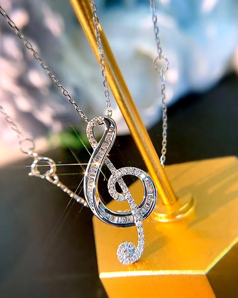 

Rhinestone Decor Musical Note Pendant Necklace, Silver