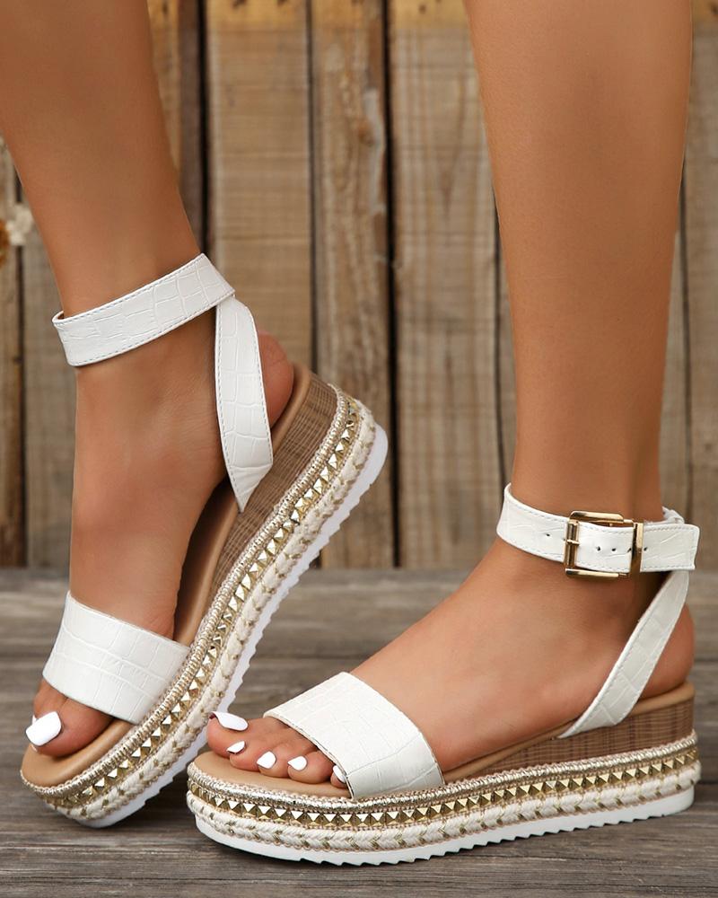 

Ankle Strap Espadrilles Platform Wedge Sandals, White