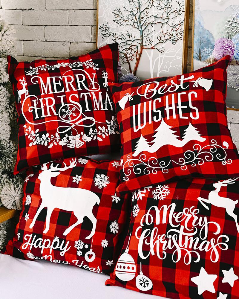 

1pc Christmas Plaid Pillow Cover 18x18inch Farmhouse Pillow Cover Holiday Rustic Linen Pillow Case Sofa Couch Throw Christmas Decoration, Style1