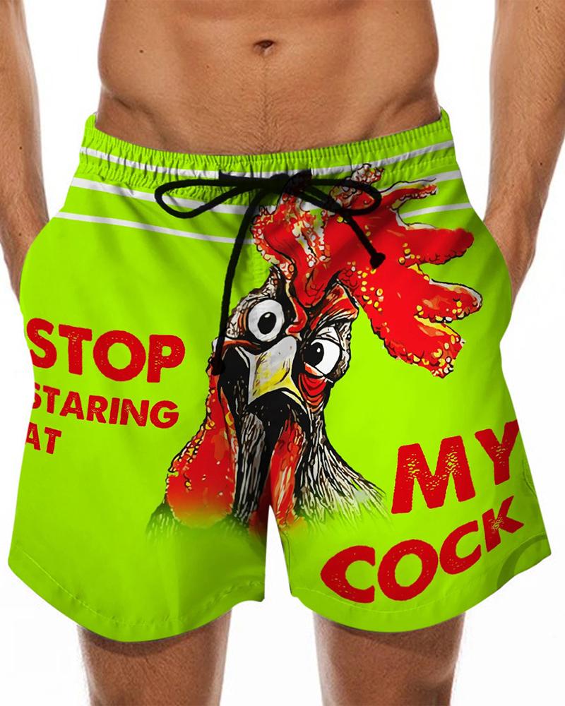 

Creative Letter & Chickens Print Drawstring Short Pants, Multicolor