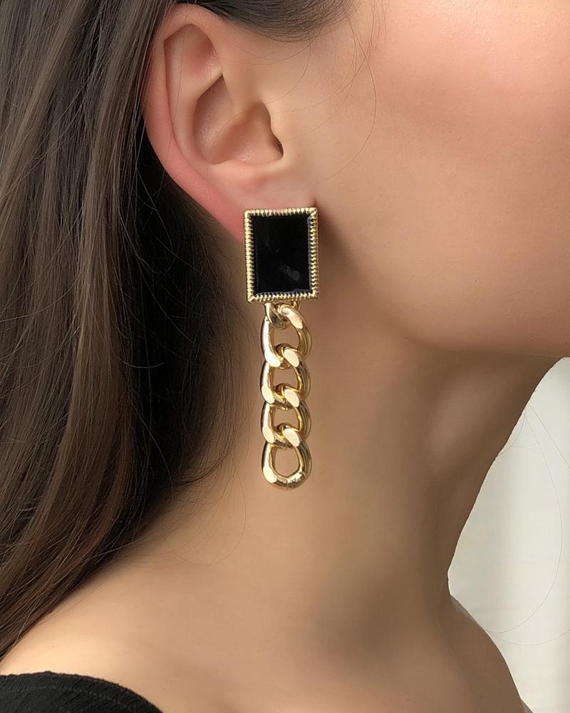 

1Pair Square Shaped Chain Decor Drop Earrings, Gold&black