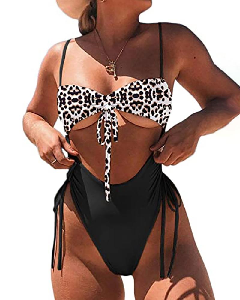 

Women Sexy Leopard Print High Waist One Piece Swimsuit Tummy Control Swimwear, Black