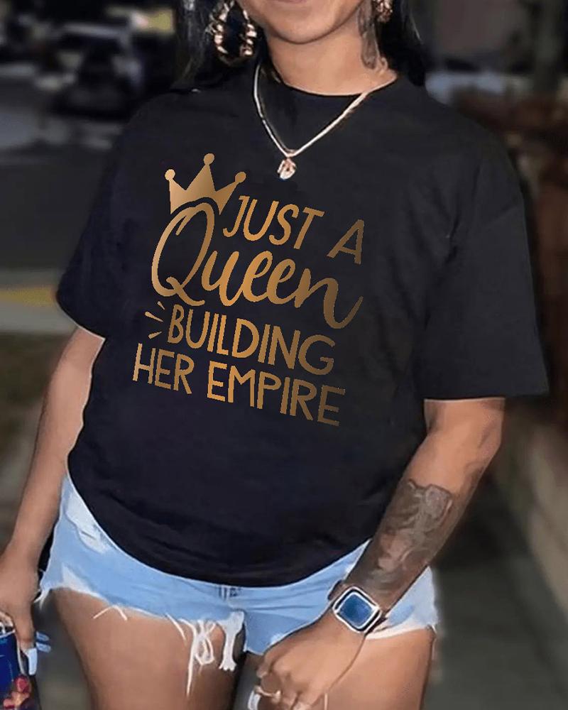 

Letter Crown Print Casual T-shirt, Black