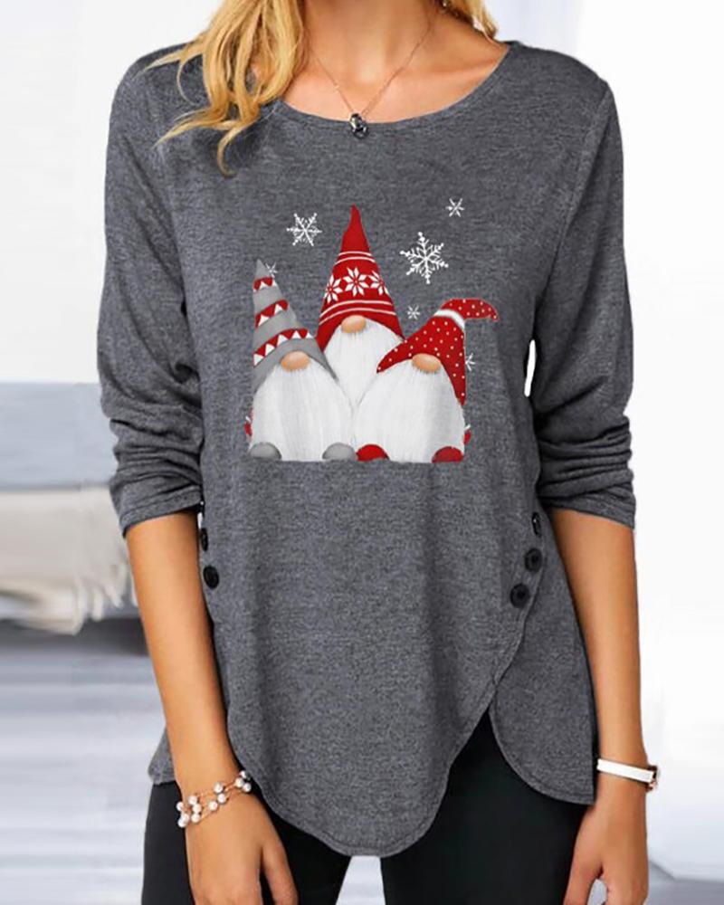 

Christmas Long Sleeve Casual Santa Print Sweatshirt, Gray