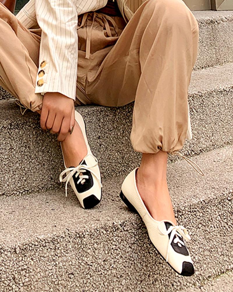 

Square Toe Lace-Up Loafers, White