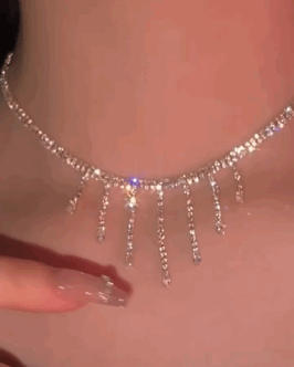 

Allover Rhinestone Tassel Design Necklace, Silver