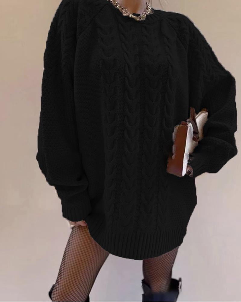 

Long Sleeve Cable Knit Sweater, Black