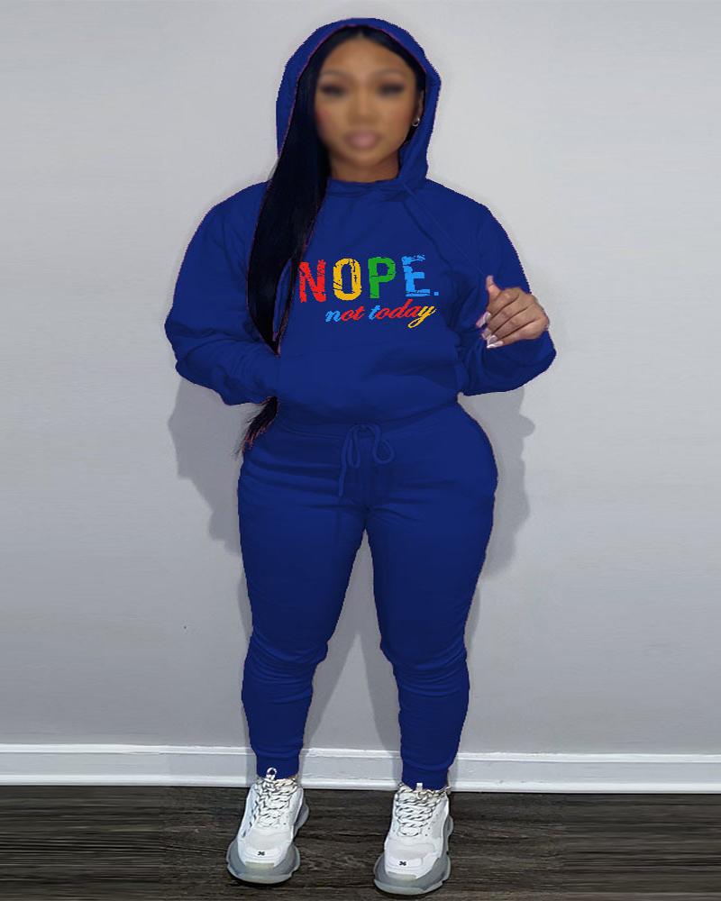 

Plus Size Letter Print Casual Hoodie & Pants Set, Blue