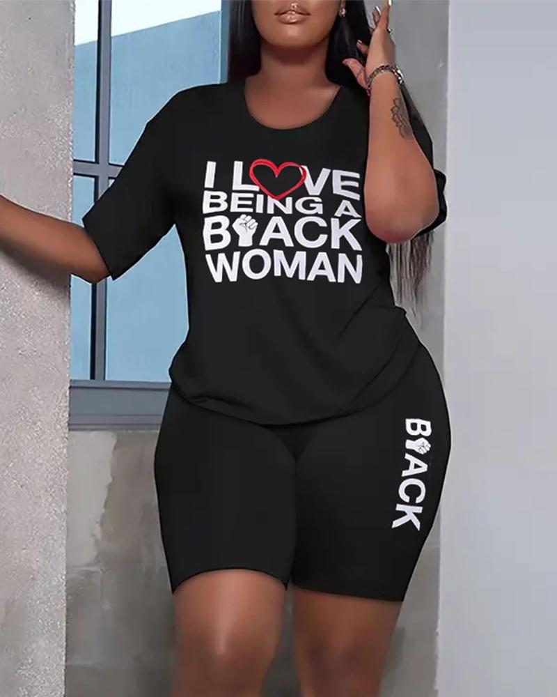 

Plus Size I Love Being A Black Woman Print Top & Shorts Set