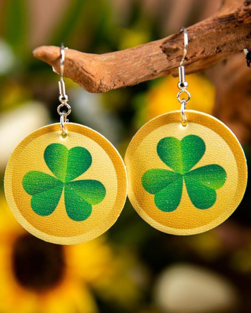

1Pair St. Patrick's Day Clover Hook Round Drop Earrings, Green
