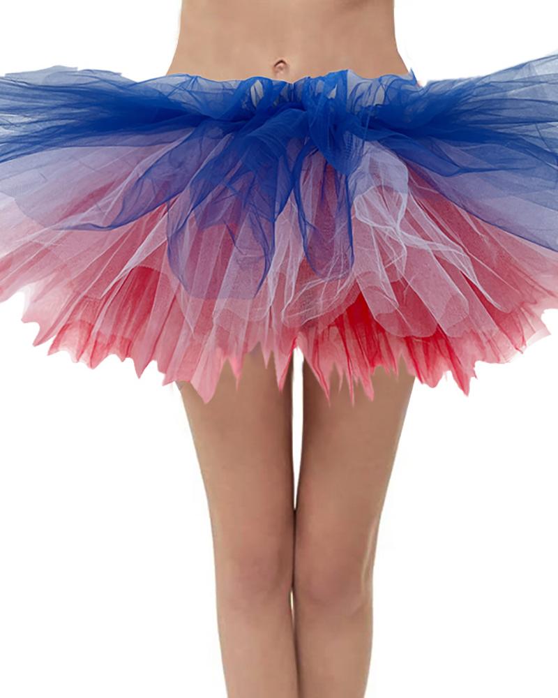 

Halloween Women Ballet Dance Layered Tulle Tutu Colorblock Skirt, Style1