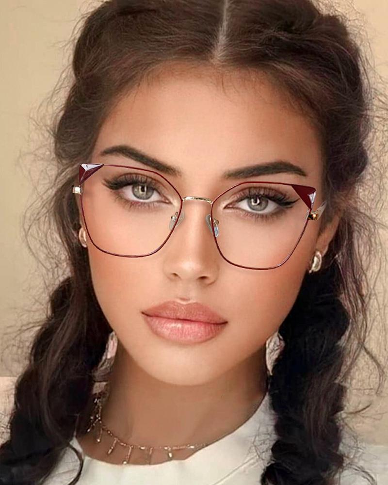 

1Pair Anti Blue Light Metal Cat Eye Frame Eyeglasses, Red