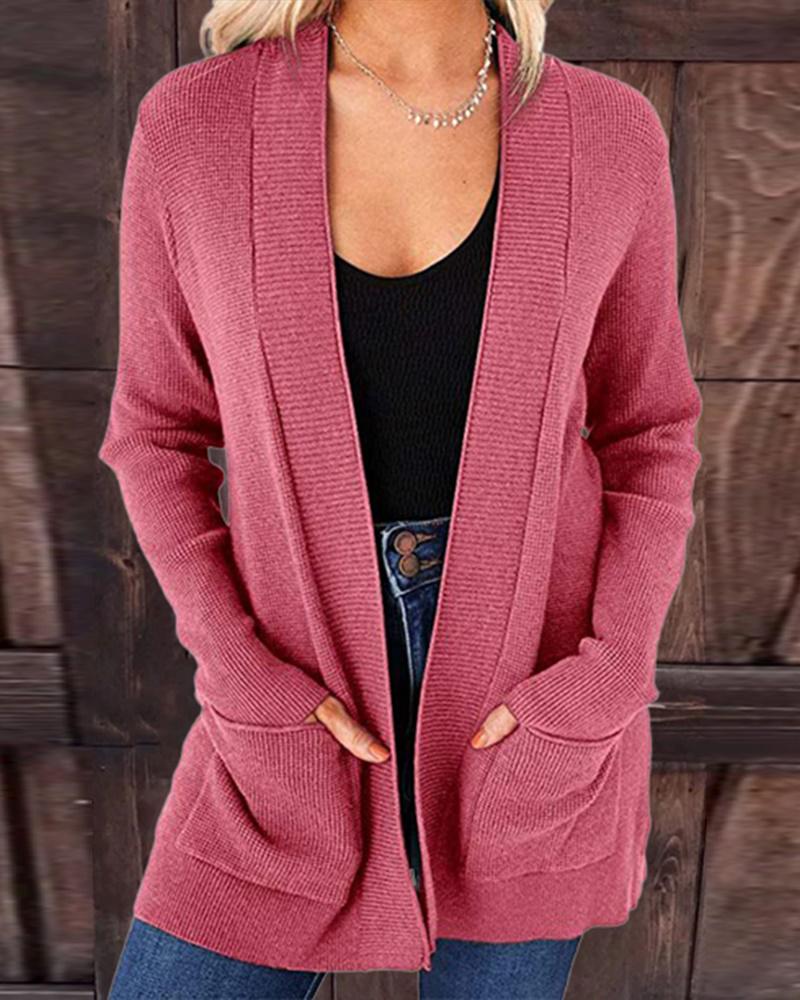 

Long Sleeve Pocket Detail Open Front Cardigan, Hot pink