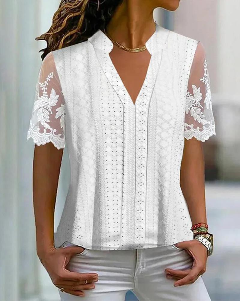 

Eyelet Embroidery Lace Patch Top, White