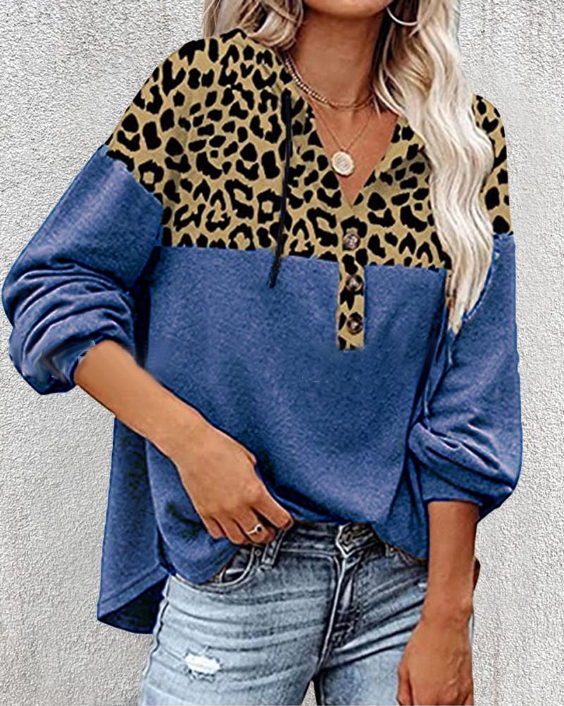 

Contrast Leopard Long Sleeve Top, Blue