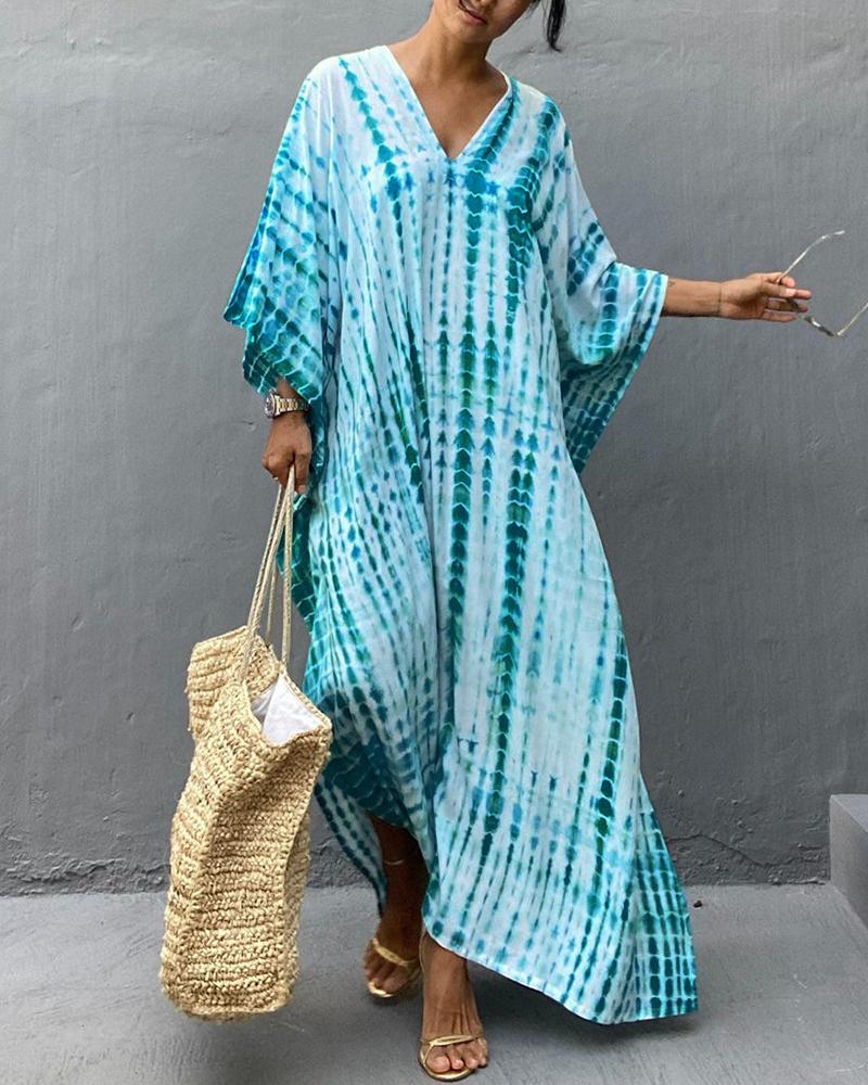 

Tie Dye Batwing Sleeve Cover Up Dress, Turquoise blue