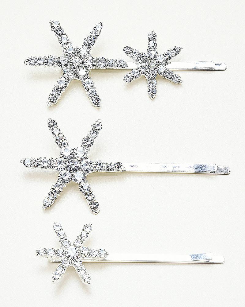 

3pcs Wedding Accessories Rhinestone Star Shaped Bridal Hair Clips, Silver