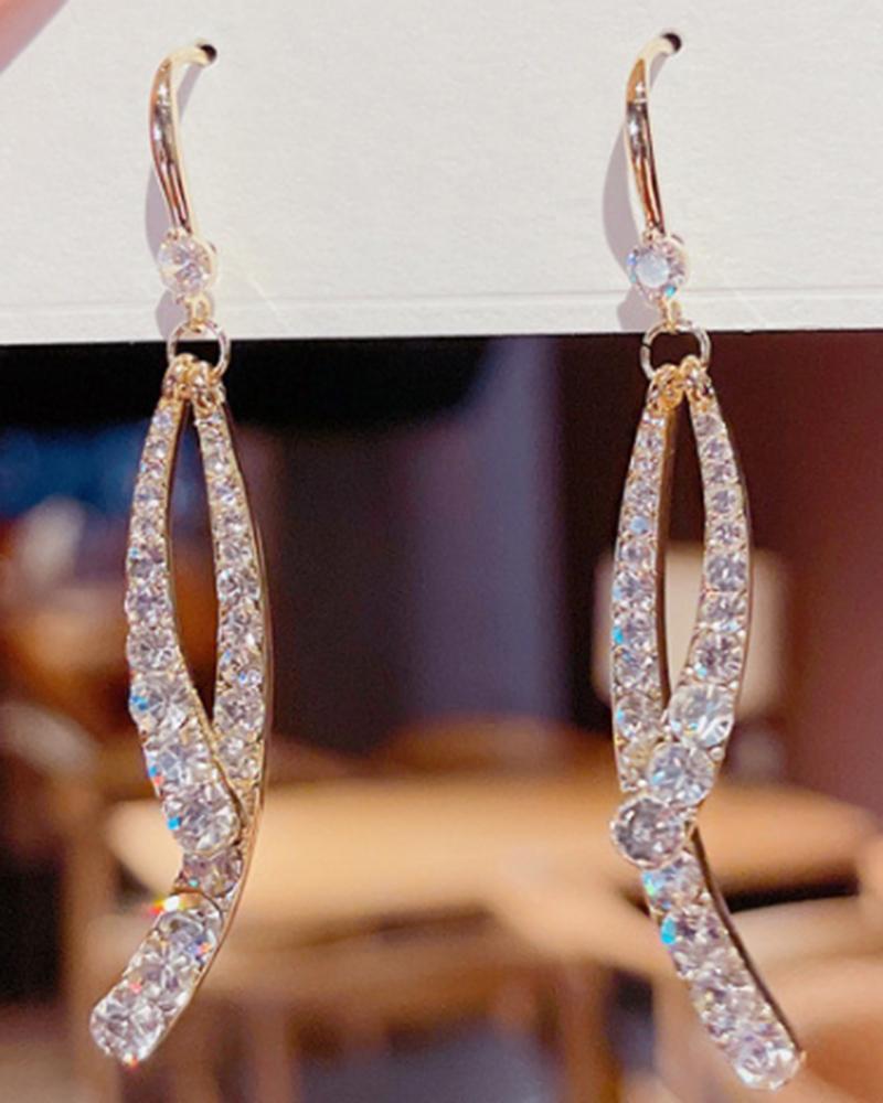 

1Pair Rhinestone Oval Shaped Drop Earrings, Gold
