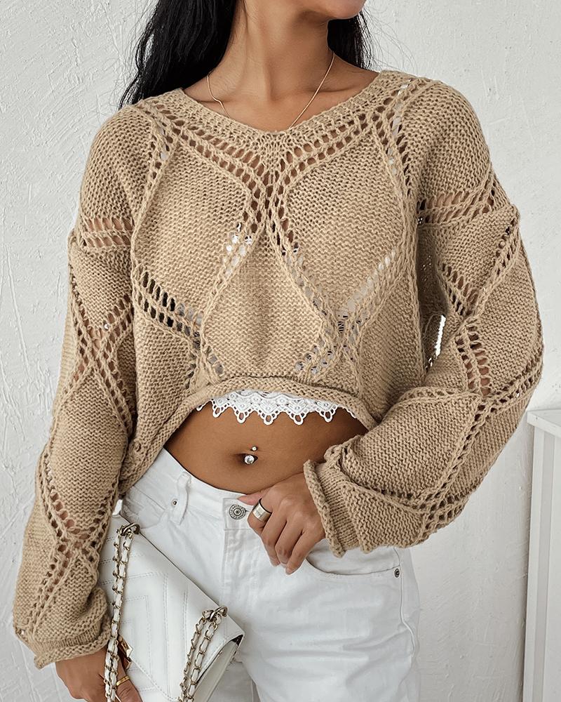 

Hollow Out Asymmetrical Knit Sweater, Khaki