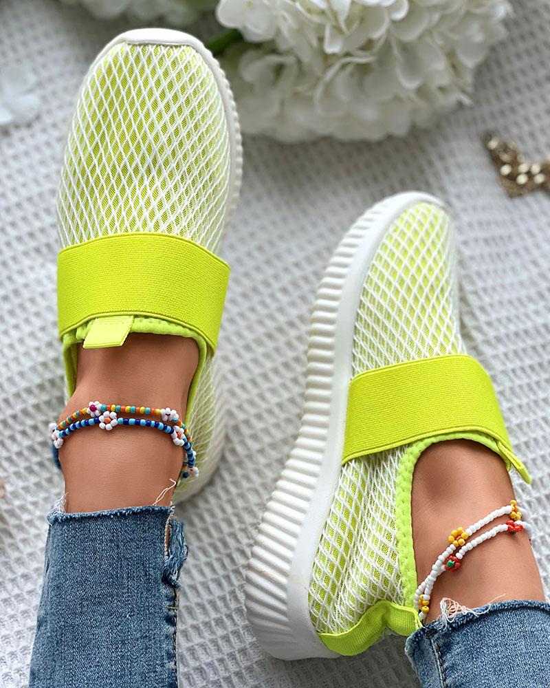 

Breathable Casual Knit Slip On Sneakers, Yellow