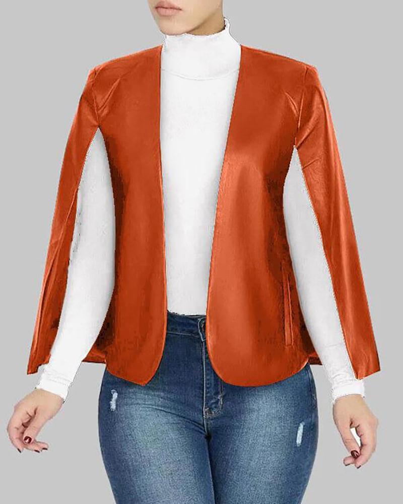 

Fake Two-piece PU Leather Pocket Design Jacket, Brown
