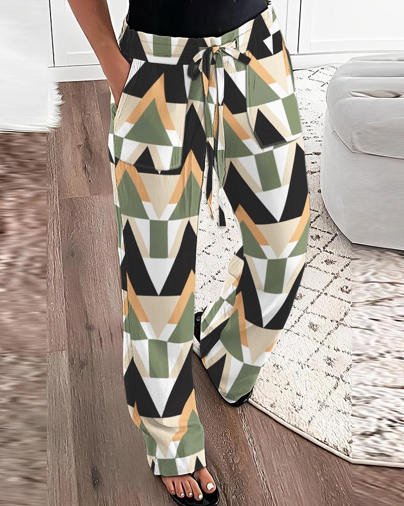 

Geometric Print Drawstring Casual Pants, Multicolor