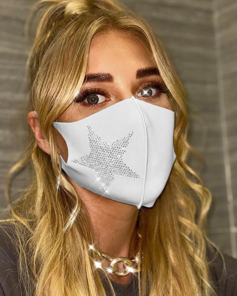 

Star Pattern Rhinestone Breathable Face Mask, White