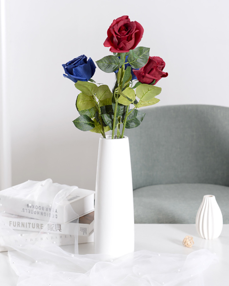 

1pcs Rose Artificial Flower Single Stem Fake Floral Bouquet Realistic Blossom Flora, Red