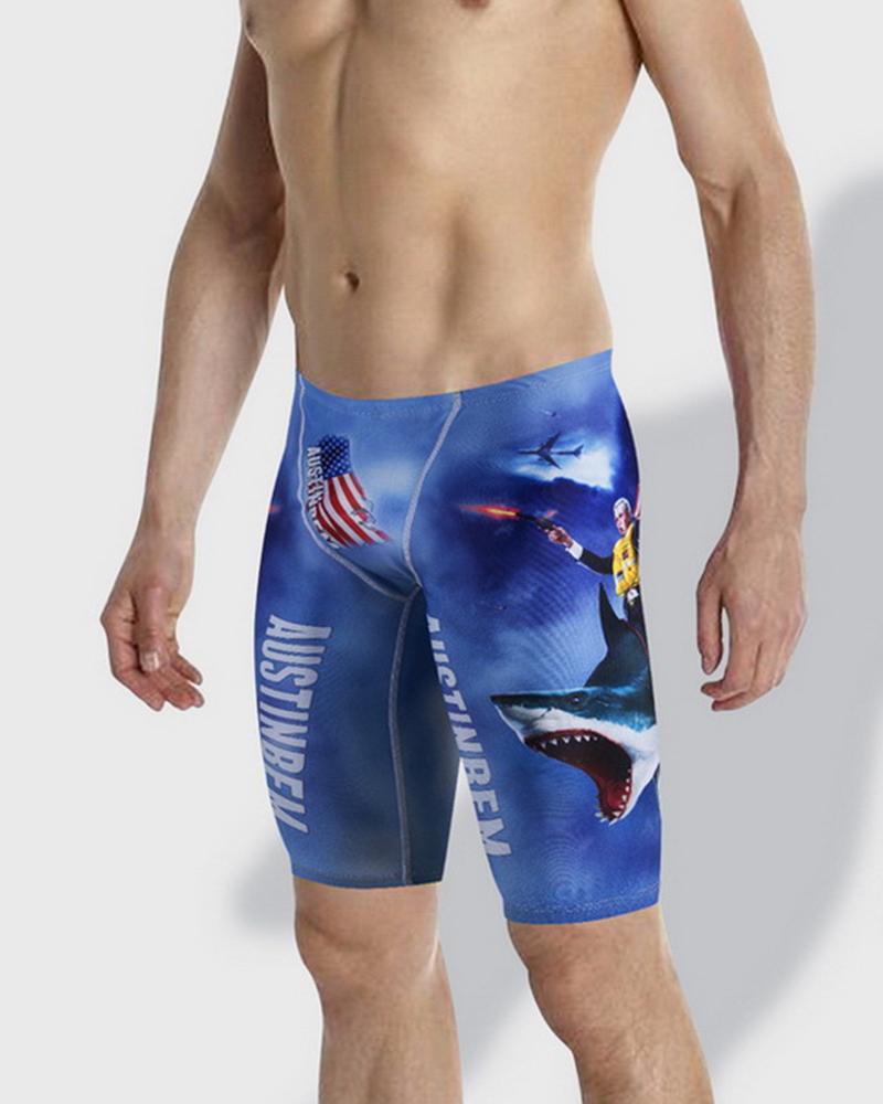 

National Flag Print Skinny Swim Short Pants, Style5
