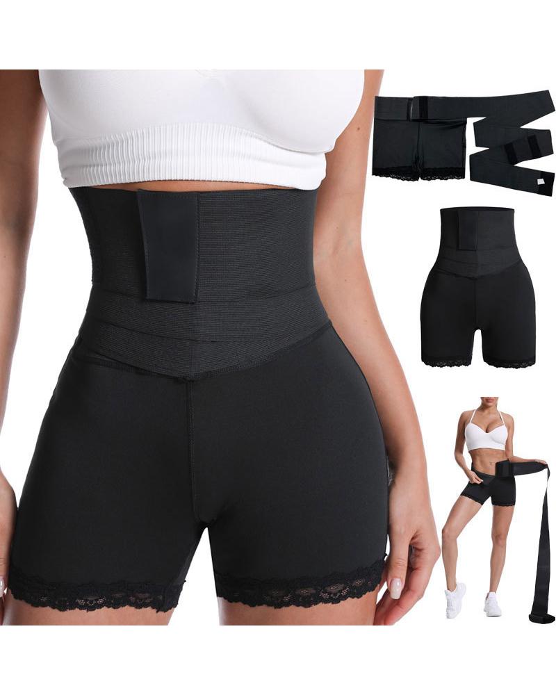

Lace Trim Tummy Control Butt Lifting Shapewear, Black