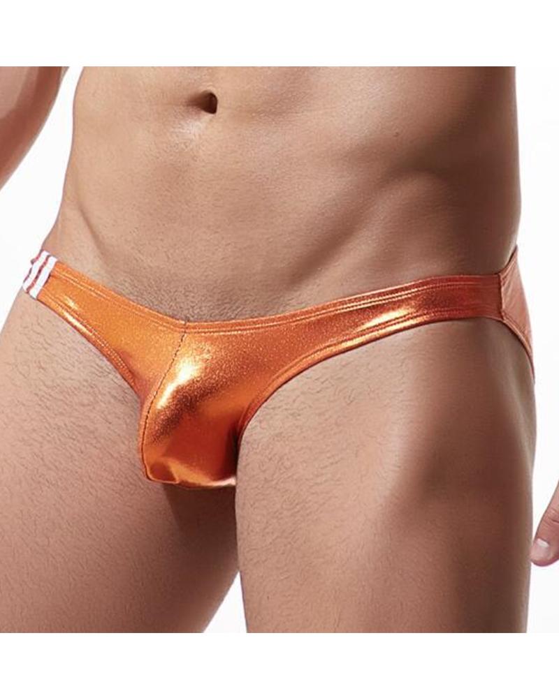 

Solid Color Faux Leather Skinny Underpants, Orange