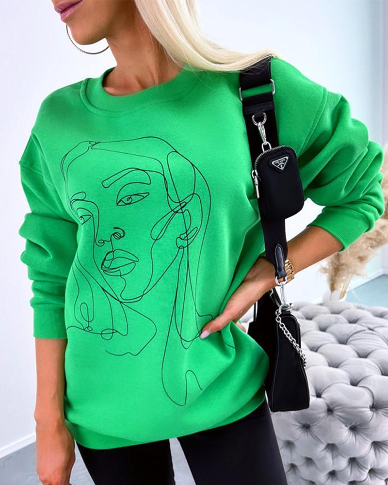 

Figure Print Long Sleeve Sweatshirt, Green