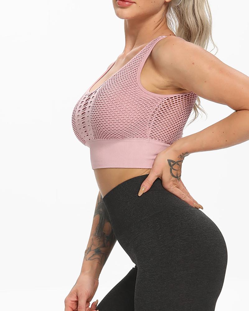 

Round Neck Hollow Out Racerback Tank Women Top Sports Women Top, Pink