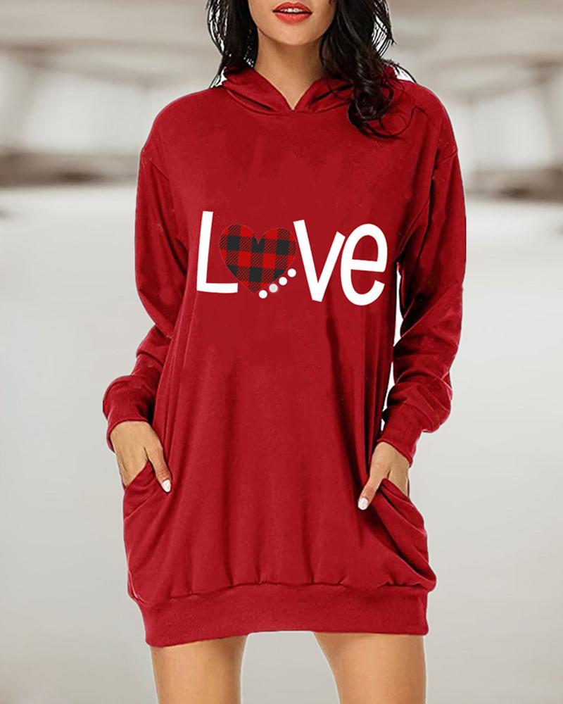 

Plaid Letter Print Pocket Design Sweatshirt, Red