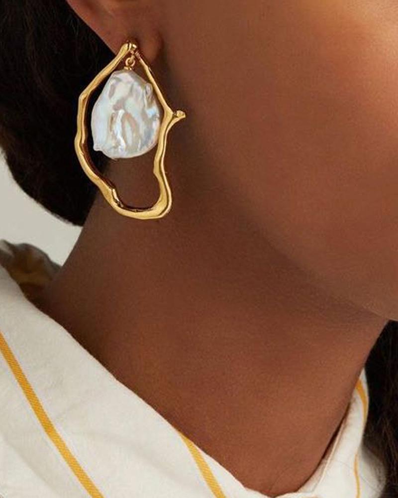 

1Pair Asymmetrical Faux Pearl Drop Earrings, Gold