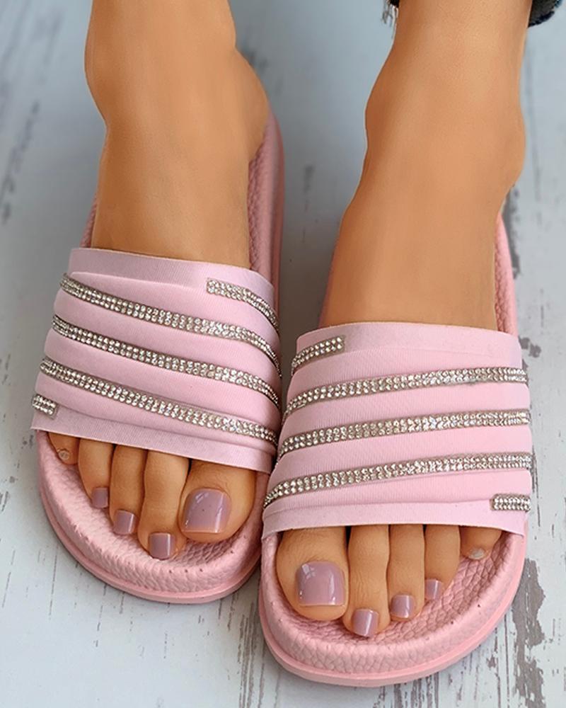 

Studded Open Toe Slider Sandals, Pink