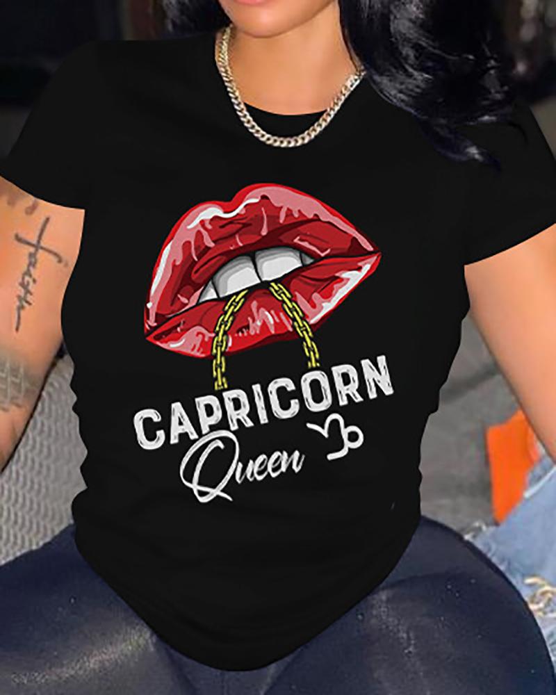 

Short Sleeve Lip Letter Print Casual T-shirt, Black