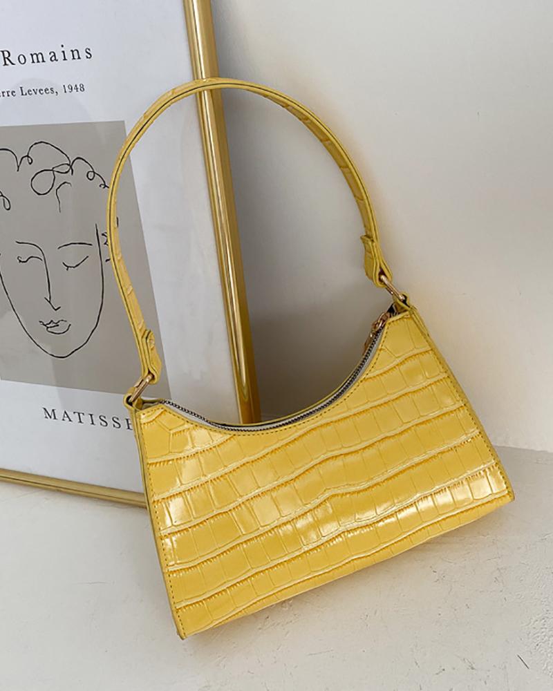 

Croc Embossed Zip Baguette Bag, Yellow