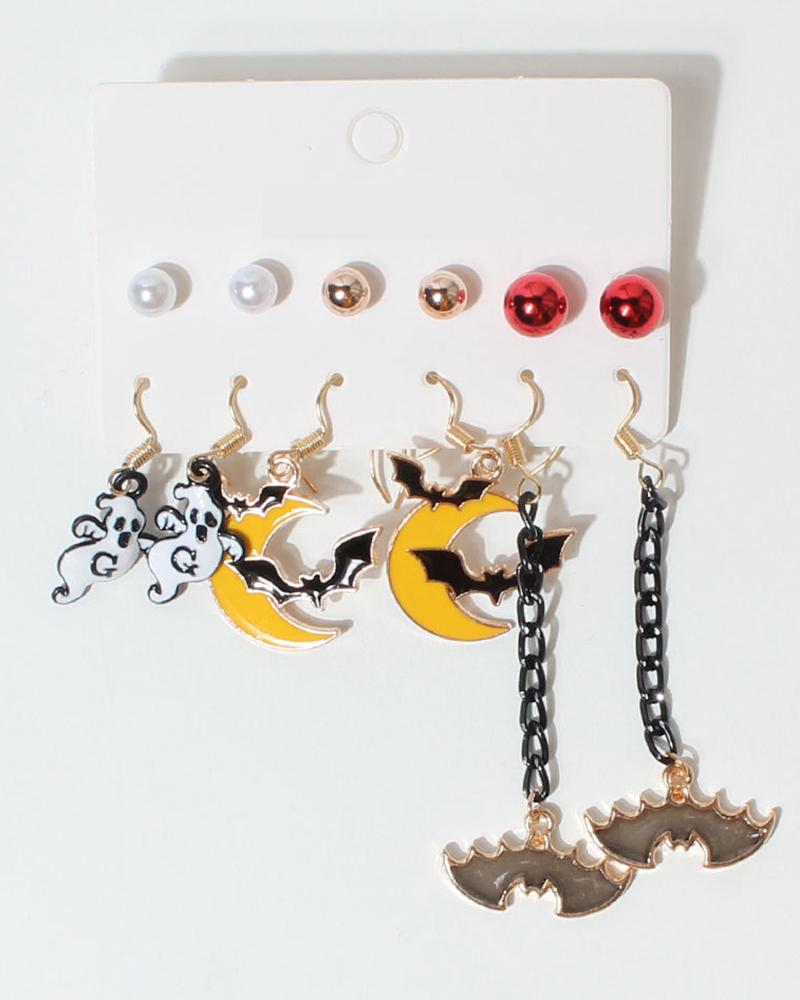 

6Pairs Halloween Pumpkin Witch Cat Lip Pattern Dangle Earrings Set, Style4