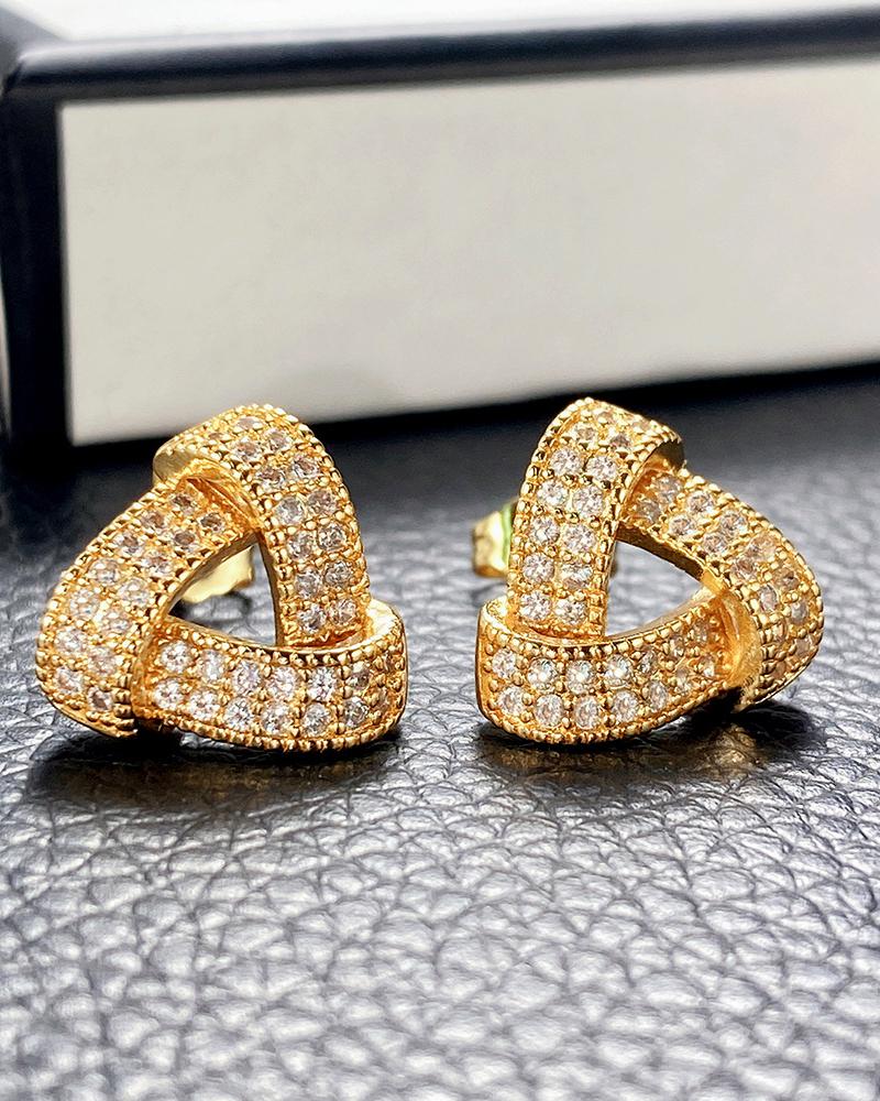 

1Pair Rhinestone Geometrical Hollow Out Earrings, Gold