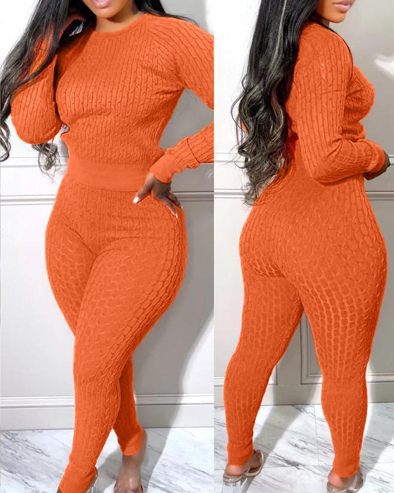 

Long Sleeve Cable Knit Sweater & Pants Set, Orange