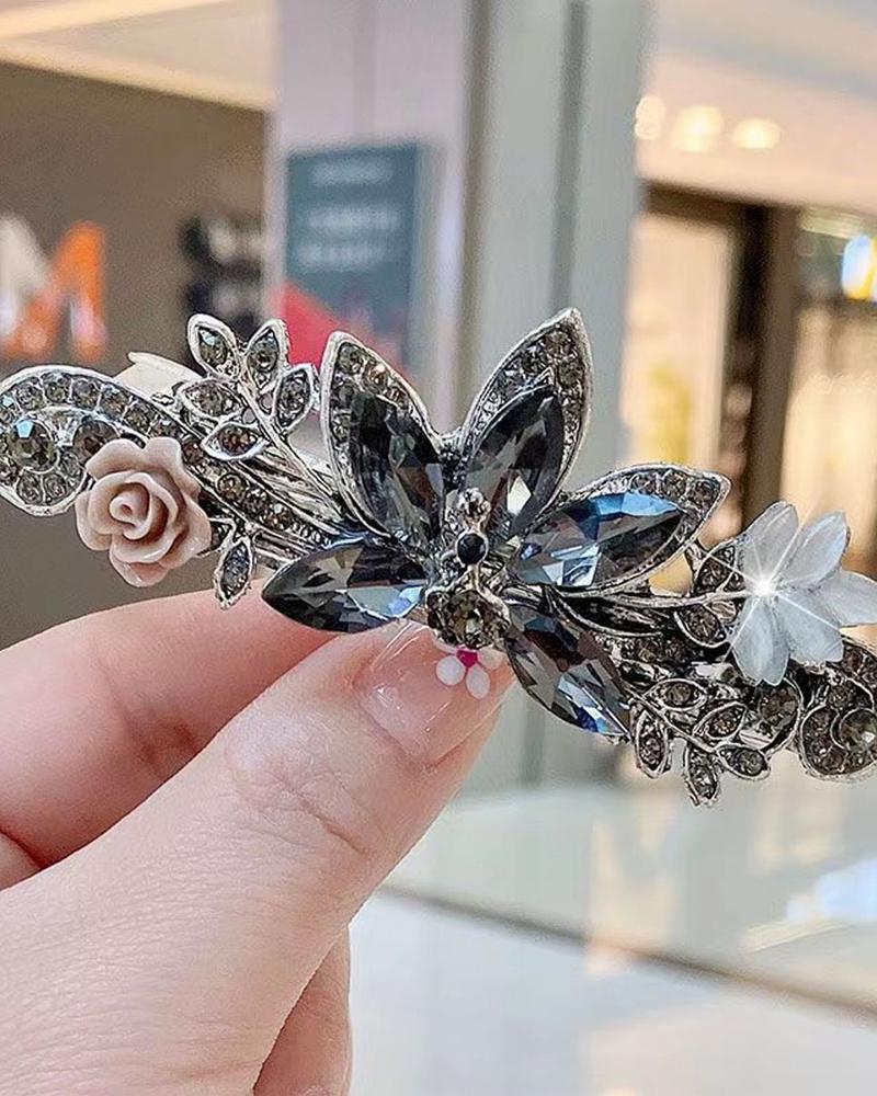 

1pc Rhinestone Floral Shaped Vintage Hair Clip, Gray