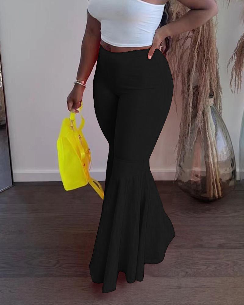 

High Waist Flared Leg Pants, Black